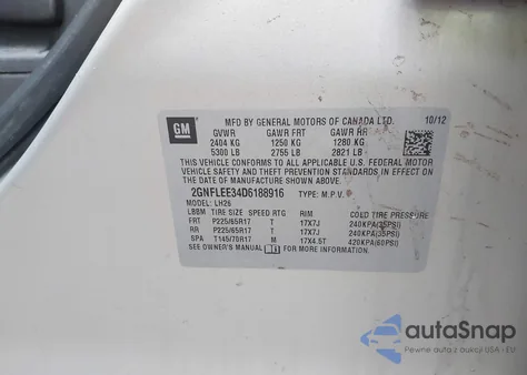 2013 Chevrolet Equinox 1Lt из США, поврежденный, VIN 2GNFLEE34D6188916